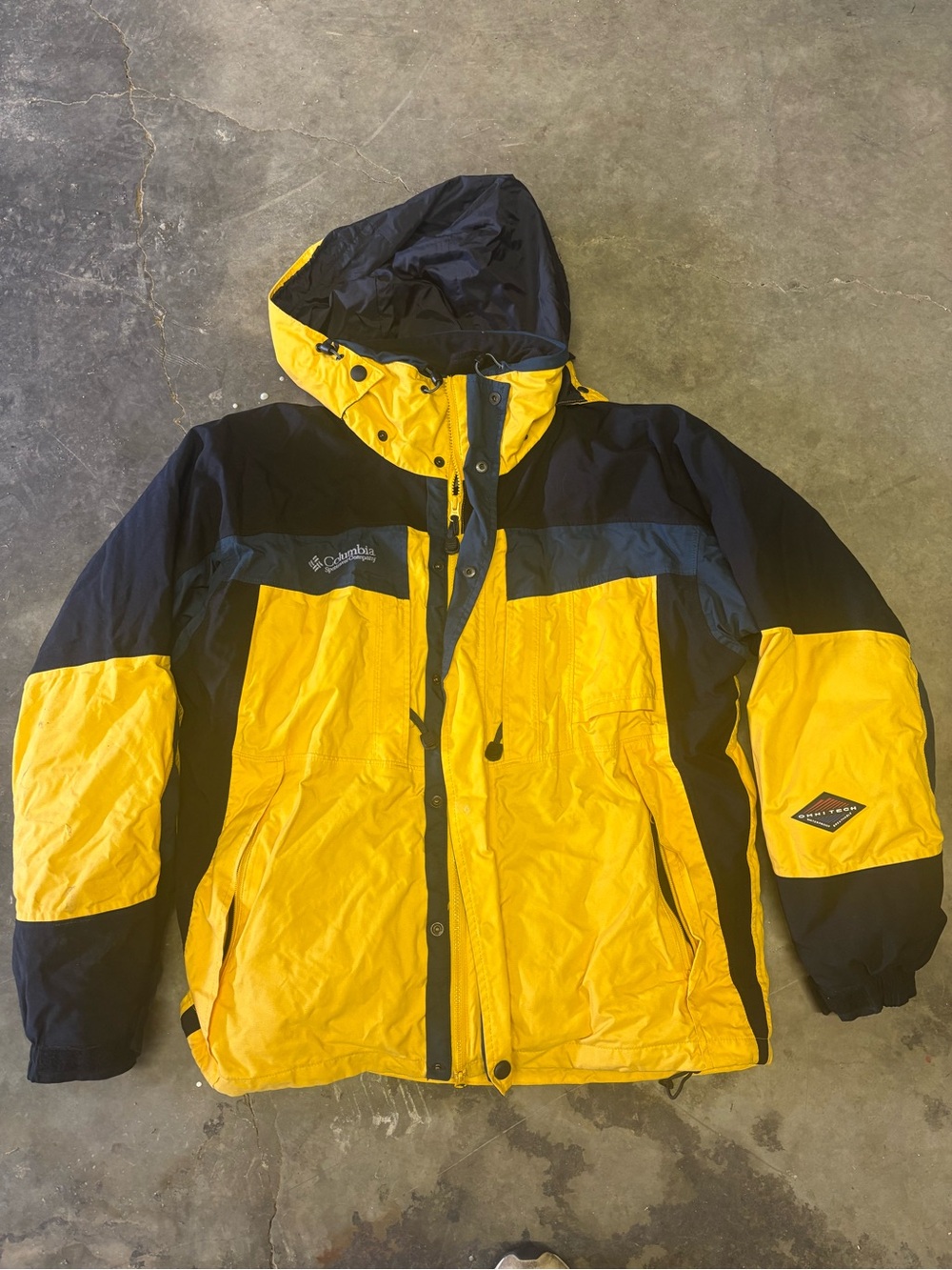 Columbia Yellow & Black Hooded Ski Jacket Omni Tech fleece lined L